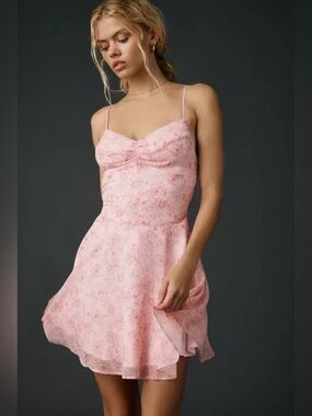 Urban Outfitters | Over The Horizon Fit-And-Flare Chiffon Mini Dress New Pink